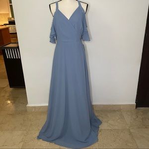 Lulus blue cold shoulder wrap maxi dress